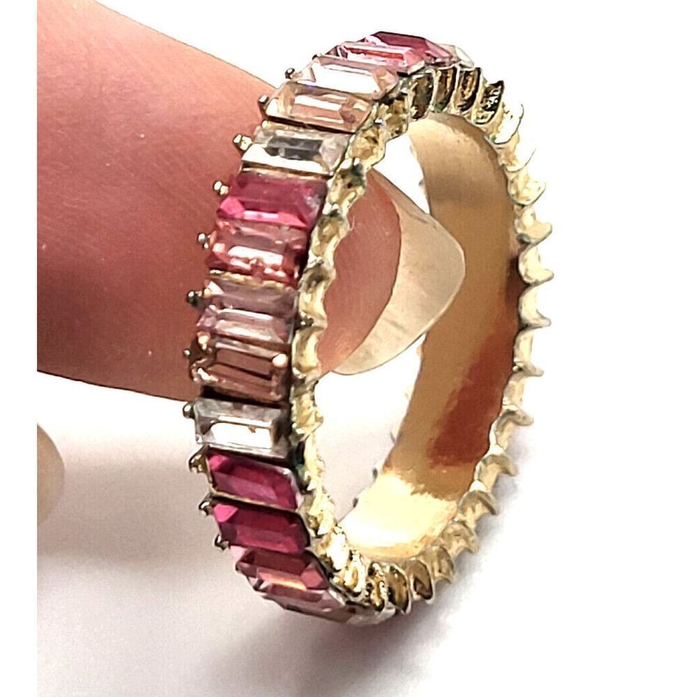 Ombre Pink Rhinestone Goldtone Ring Sz 7.75